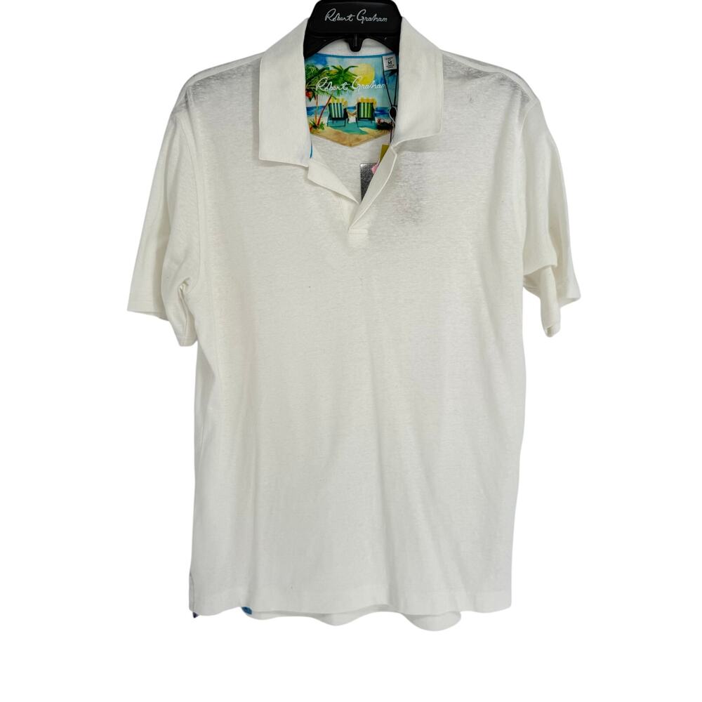 Robert Graham Clint Short Sleeve Knit Polo Shirt Solid White M